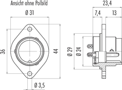 Bayonet male panel mount connector, Contacts: 5, shielding is not possible, solder, IP40