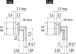 M9 IP40 female panel mount connector, Contacts: 4, shielding is not possible, dip-solder, IP40