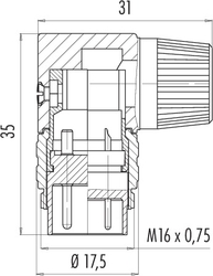 M16 IP40 male angled connector, Contacts: 5, 4.0 - 6.0 mm, shielding is not possible, solder, IP40