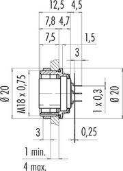 M16 IP67 female panel mount connector, Contacts: 8 DIN, shielding is not possible, dip-solder, IP68, front mounting