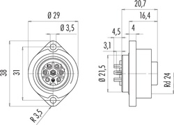 RD24 female panel mount connector, Contacts: 6+PE, shielding is not possible, solder, IP67