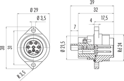 RD24 male panel mount connector, Contacts: 6+PE, shielding is not possible, screw clamp, IP67