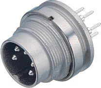 M16 IP40 male panel mount connector, Contacts: 3 DIN, shielding is not possible, dip-solder, IP40, front mounting