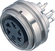 M16 IP40 female panel mount connector, Contacts: 4, shielding is not possible, solder, IP40, front mounting