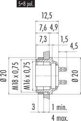 M16 IP40 female panel mount connector, Contacts: 4, shielding is not possible, solder, IP40, front mounting