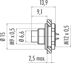 M9 IP67 male panel mount connector, Contacts: 4, shieldable, solder, IP67