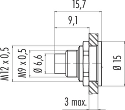 M9 IP67 male panel mount connector, Contacts: 5, shieldable, solder, IP67, front mounting