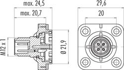 M12-A square male panel mount connector, Contacts: 4, not shielded, solder, IP40, square