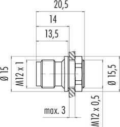 M12-B male panel mount connector, Contacts: 4, not shielded, solder, IP67, M12x0.5