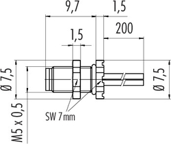 M5 male panel mount connector, Contacts: 3, not shielded, single wires, IP67, front mounting