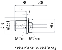 M12-A male panel mount connector, Contacts: 4, not shielded, single wires, IP68, PG9