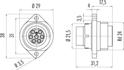 RD24 male panel mount connector, Contacts: 6+PE, shielding is not possible, crimp (Crimp contacts must be ordered separately), IP67, UL, ESTI+, VDE