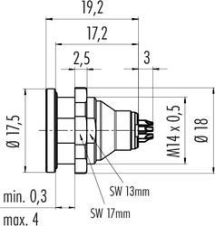 Push-Pull female panel mount connector, Contacts: 3, shielding is not possible, solder, IP67