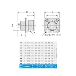 4 Kontak Panel Tip 180° (Düz) Açılı Dişi Askeri Konnektör (MIL-DTL-5015)