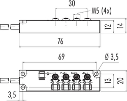 M12-A distributor box, Contacts: 4/3, not shielded, moulded on cable, IP67