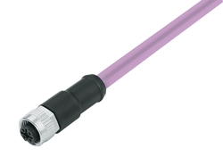 M12-A female cable connector, Contacts: 5, shielded, moulded on cable, IP67, UL listed, CAN bus cable, PUR purple, 1 x 2 x AWG22 / 1 x 2 x AWG24