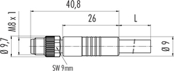 M8 cable connector, Contacts: 3, not shielded, moulded on cable, IP67, UL listed, PVC grey, 3 x 0.34 mm²