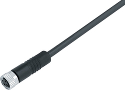 M8 female cable connector, Contacts: 3, not shielded, moulded on cable, IP67, UL listed, PUR black, 3 x 0.34 mm²