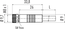 M8 female cable connector, Contacts: 6, not shielded, moulded on cable, IP67, UL listed, PUR black, 6 x 0.25 mm²