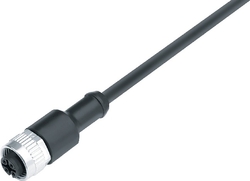 M12-A female cable connector, Contacts: 4, not shielded, moulded on cable, IP69K, UL listed, PUR black, 4 x 0.34 mm²