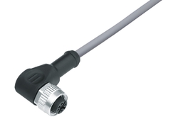 M12-A female angled connector, Contacts: 4, not shielded, moulded on cable, IP69K, UL listed, PVC grey, 4 x 0.34 mm²