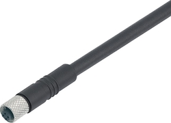 M5 female cable connector, Contacts: 3, not shielded, moulded on cable, IP67, M5x0.5, PUR black, 3 x 0.25 mm²