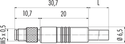 M5 cable connector, Contacts: 4, not shielded, moulded on cable, IP67, M5x0.5, PUR black, 4 x 0.25 mm²