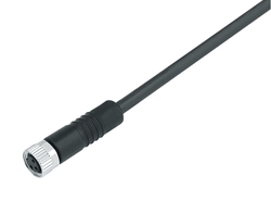 M8 female cable connector, Contacts: 6, not shielded, moulded on cable, IP67, UL listed, PUR black, 6 x 0.25 mm²