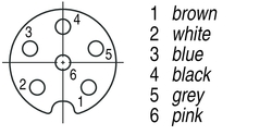 M8 female cable connector, Contacts: 6, not shielded, moulded on cable, IP67, UL listed, PUR black, 6 x 0.25 mm²