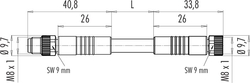 M8 connecting cord, Contacts: 3, not shielded, moulded on cable, IP67, M8x1.0, PUR black, 3 x 0.25 mm²