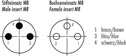 M8 connecting cord, Contacts: 3, not shielded, moulded on cable, IP67, M8x1.0, PUR black, 3 x 0.25 mm²