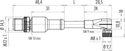 M12-A connecting cord, Contacts: 3, not shielded, moulded on cable, IP67, PUR black, 3 x 0.25 mm²