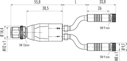 M12-A connecting cord, Contacts: 4/3, not shielded, moulded on cable, IP67, PUR black, 3 x 0.34 mm²