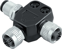 M12-A double distributor box, Contacts: 4, not shielded, pluggable, IP68, UL listed, M12x1.0