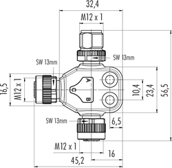 M12-A double distributor box, Contacts: 4, not shielded, pluggable, IP68, UL listed, M12x1.0