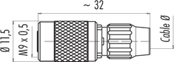 M9 IP40 female cable connector, Contacts: 5, 3.0 - 4.0 mm, shielding is not possible, solder, IP40