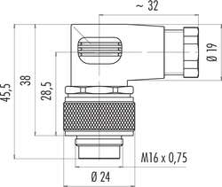 M16 IP67 male angled connector, Contacts: 5, 4.0 - 6.0 mm, shielding is not possible, solder, IP67