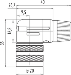 M16 IP40 female angled connector, Contacts: 4, 6.0 - 8.0 mm, shieldable, solder, IP40