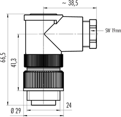 RD24 male angled connector, Contacts: 3+PE, 8.0 - 10.0 mm, shielding is not possible, screw clamp, IP67, PG11, PG11