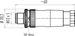 M12-A cable connector, Contacts: 3, 4.0 - 6.0 mm, not shielded, screw clamp, IP67, UL