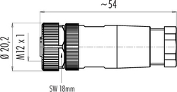 M12-A female cable connector, Contacts: 3, 4.0 - 6.0 mm, not shielded, screw clamp, IP67, UL