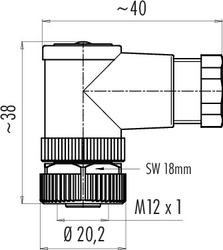 M12-B female angled connector, Contacts: 4, 4.0 - 6.0 mm, not shielded, screw clamp, IP67, UL