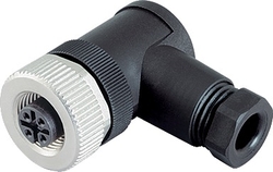 M12-A female angled connector, Contacts: 4, 4.0 - 6.0 mm, not shielded, screw clamp, IP67, UL