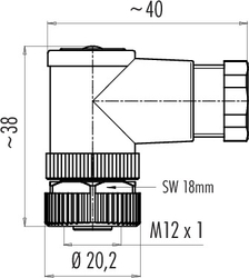 M12-A female angled connector, Contacts: 4, 4.0 - 6.0 mm, not shielded, screw clamp, IP67, UL