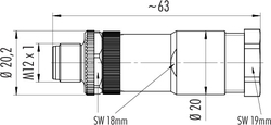 M12-A cable connector, Contacts: 5, 8.0 - 10.0 mm, shielding is not possible, screw clamp, IP67, UL, for the power supply