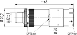 M12-S cable connector, Contacts: 3+PE, 8.0 - 10.0 mm, screw clamp, IP67, UL