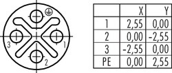 M12-S female cable connector, Contacts: 3+PE, 8.0 - 10.0 mm, screw clamp, IP67, UL