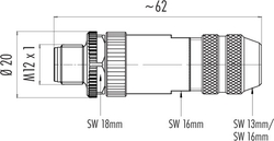 M12-A cable connector, Contacts: 4, 6.0 - 8.0 mm, shieldable, screw clamp, IP67, UL