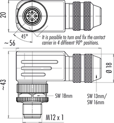 M12-A male angled connector, Contacts: 4, 4.0 - 6.0 mm, shieldable, screw clamp, IP67, UL