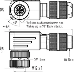 M12-A female angled connector, Contacts: 5, 5.0 - 8.0 mm, shieldable, screw clamp, IP67, UL